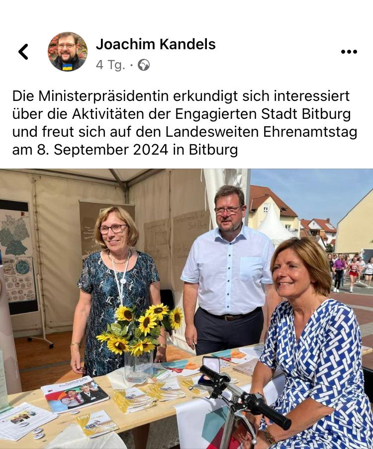 Ehrenamtstag 2023 in Haßloch. (Foto v.l.n.r.: Monika Dondelinger Joachim Kandels und Ministerpräsidentin Malu Dreyer